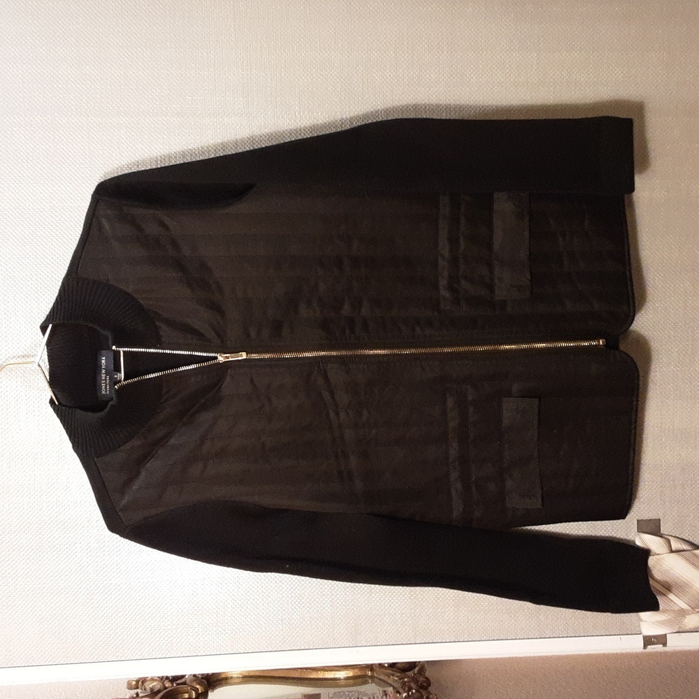 Jones New York Jones Black Mixed Media Sweater coat size Gold Zip S